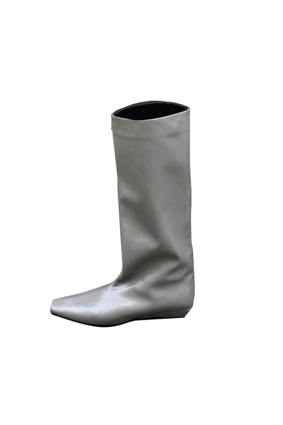 Gray Women'S Square Toe Wedge Heel Knee High Boots Loose Sleeve Wide Calf Fashionable Casual Comfortable Slim Tall Boots For Women 2.20 Lb