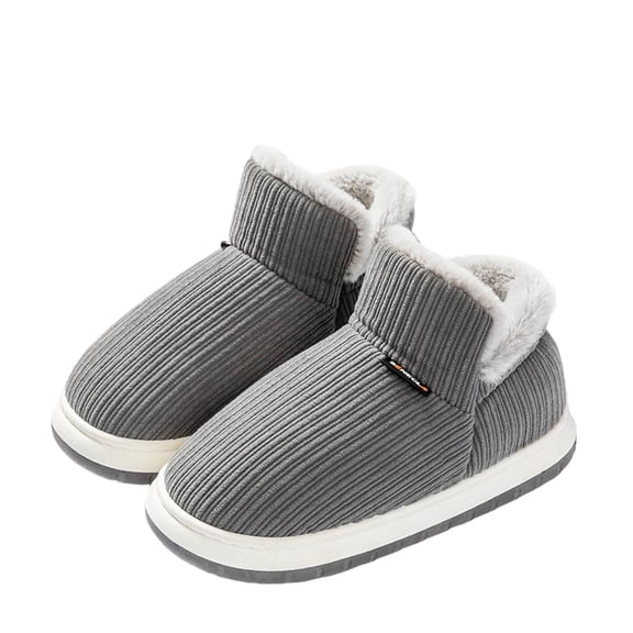 Gray Women Fleece Lined Slippers With Backstrap Thick Sole Soft Bottom Warm Home Indoor Outdoor