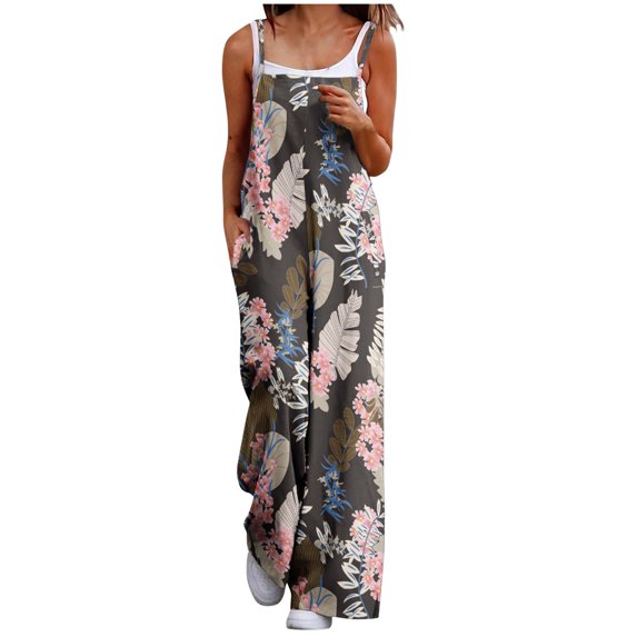 Gray Women Floral Print Loose Fit Pants Bib Pants Pants Unitard for Teen Girls Casual Flare Bell Bottom Straight Leg Long Bootcut Leg Fall Summer Pants 2025 Clothes S