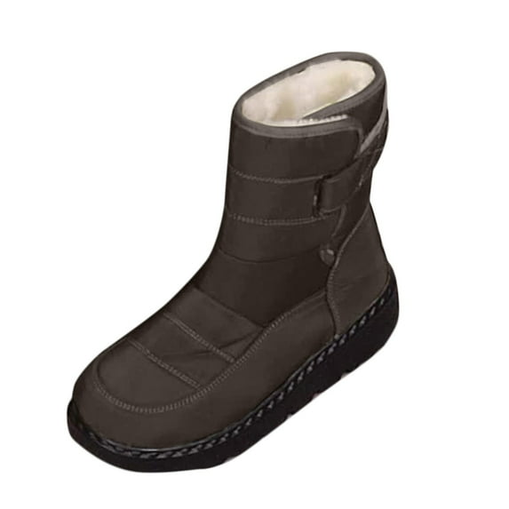 Gray Women Mid Calf Snow Boots Solid Color Thickened Velvet Winter Casual Comfortable For Walking