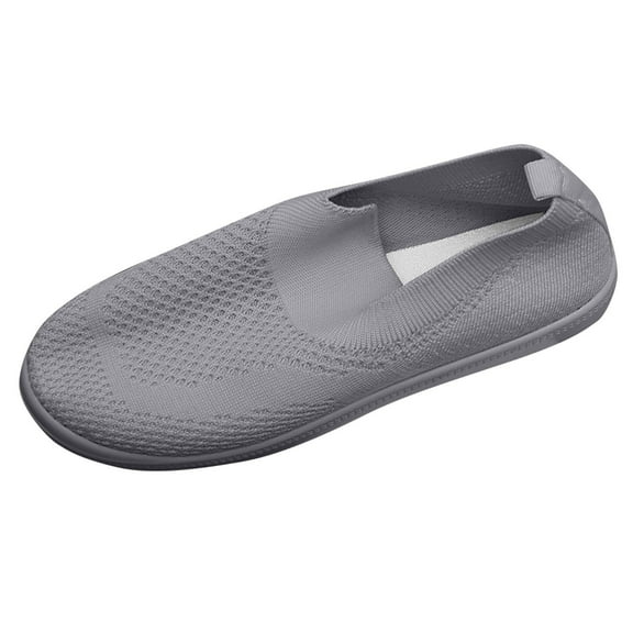 Gray Women Outdoor Mesh Shoes Breathable Flying Woven Lightweight Lace-Up Flat Sole Solid Color Casual