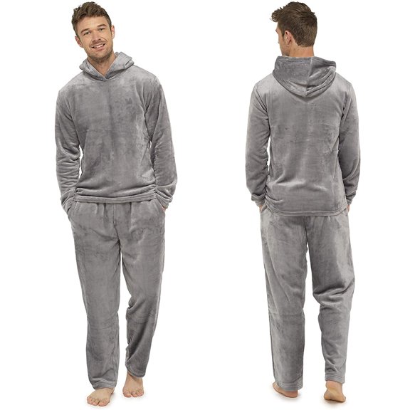 Gray Women Pajama Sets Men Warm Solid Brief Hooded Comfort Suede Sleepwear Home Daliy Pajamas Suit