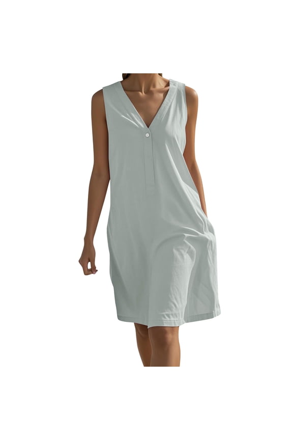 Gray Women Plain Midi Knee Length Dresses for Women Short Elbow Sleeve Boat Neck Faux Linen Summer Fall Button 2025 Clothes Fashion Country Concert Y2K XXL