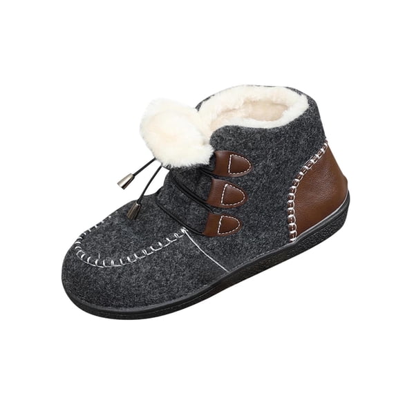 Gray Women'S High Top Winter Boots With Soft Fleece Lining, Lace-Up Closure, Round Toe For All-Day Comfort