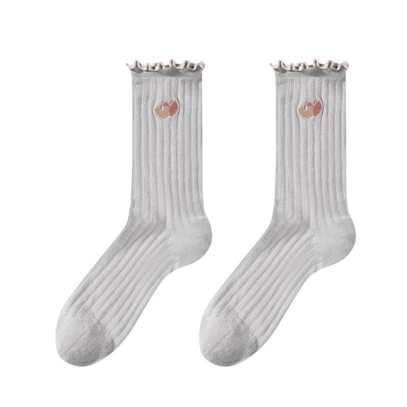 Gray Women'S Solid Color Lace Heart Embroidery Thin Stackable Socks Breathable Cotton Ankle Socks In Gray Length 7.87 Inches Five Pairs One Size