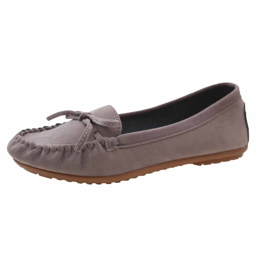 Gray Women'S Spring Lazy Casual Footwear Large Size Suede Slip On Flat Bow Work For Ladies