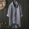 thumbnail image 1 of Gray Women Shirts, Muslin Blouse Women'S Cotton Linen Long Sleeve V Neck Elegant Shirt Tops Loose Casual Tops Plain Oversize Linen Blouse Down Lightweight Shirt Blouse Long Shirt For Spring Su,Women S, 1 of 4
