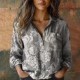 thumbnail image 1 of Gray Women Shirts, Women Cotton Shirt Printed Fashion Button Down Shirts Casual Tops Long Sleeve Blouse,Women Shirts XL, 1 of 3