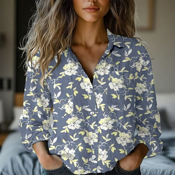Gray Women Shirts, Women'S Long Sleeved Printed Button Down Shirt,Women Shirts S