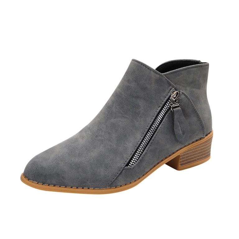 Gray Women Side Zipper Chunky Heel Pointed Toe Mid Calf Boots Fashion  Casual Fall Winter Booties Ankle Boots Comfortable Walking Shoes For Ladies  - Walmart.com