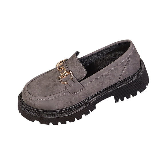 Gray Women Slip On Loafers With Round Toe And Low Heel For Comfortable Style