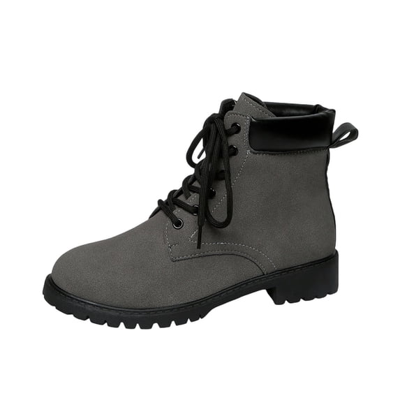 Gray Women Workwear Boots Lace Up Design Gray Color Low Top Chunky Heel Comfortable For Fall Winter Outfits