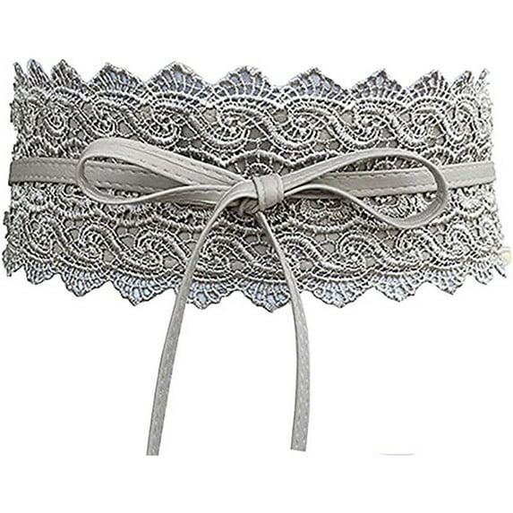 Gray Women's Belts, Womens Faux Leather Belt Fashion Obi Style Lace Bow Tie Wide Wrap Waist Belt,Women's Accessories Belt