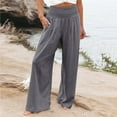 thumbnail image 1 of Gray Women's Casual Pants, High Waist Wide Leg Palazzo Lounge Pants For Women Smocked Elastic Waist Loose Comfy Casual Pajama Pants Pockets,Women's Casual Pants 3XL, 1 of 6