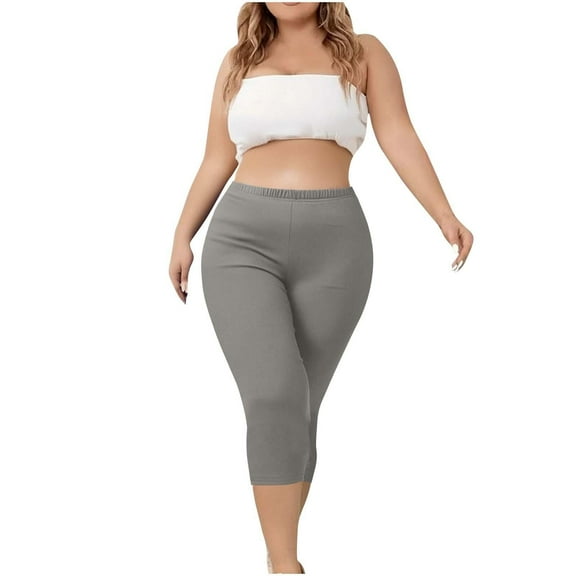Gray Women's Casual Pants, Pants For Women Plus Size Yoga Leggings Casual Elastic Waist Cropped Pants Knee Length Workout,Women's Casual Pants L
