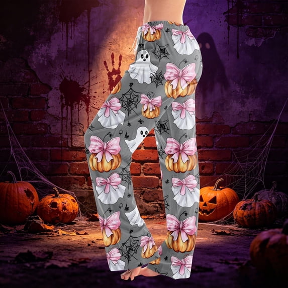 Gray Women's Halloween Pajama Pants Pj Pants Fall Loose Fit Party Costume 3XL