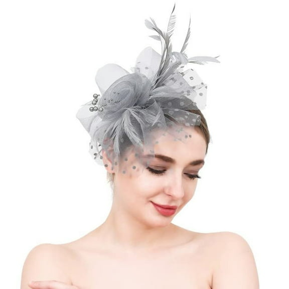 Gray Women's Headbands, Fascinators For Women Tea Party Headband Hat Mesh Feathers Hair Clip For Wedding Cocktail And Church,Women's Accessories Heardband