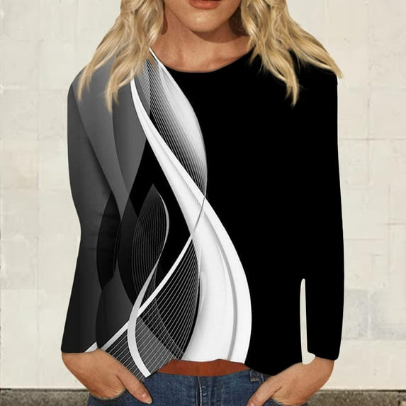 Gray Women's Long Sleeve T-shirt, Long Sleeve Shirts For Women Womens T Shirts Long Sleeve Crew Neck Shirts Basic Tee Sort Comfy Printed Tops Blouse,Women's Long sleeve T-shirt XL