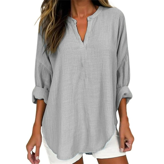 Gray Women's Long Sleeve T-shirt, Women'S Pleated Square Neck Long Sleeve Cotton Faux Oversized T Shirt,Women's Long sleeve T-shirt XL