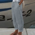 thumbnail image 1 of Gray Women's Plus Size Pants, Women Solid Linen Trouser Pant Casual Baggy Elastic Waist Trouser Wide Leg Pant With Pocket Fashion Pant,Women's Plus Size Pants L, 1 of 9