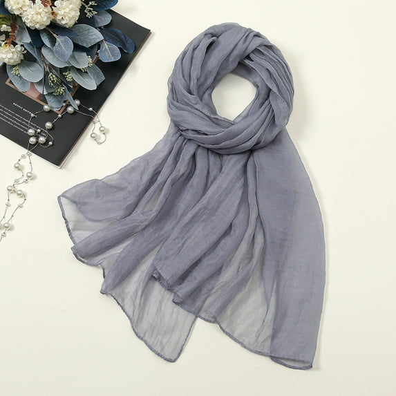 Gray Women's Scarves, Women Summer Casual Colorful Multicolor Solid Color Chiffon Thin Regular Silk Scarf Sunscreen Scarf,Women's Accessories Scarf