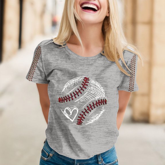 Gray Women's Short Sleeve T-shirt, Women Daily Casual Printed Short Sleeve O Neck T Shirt Tops,Women's Short sleeve T-shirt XL