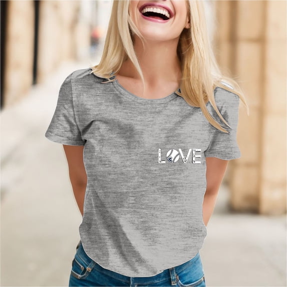 Gray Women's Short Sleeve T-shirt, Women Daily Casual Printed Short Sleeve O Neck T Shirt Tops,Women's Short sleeve T-shirt XXL