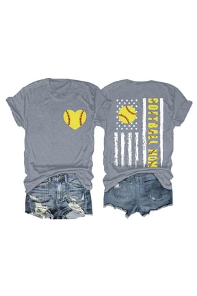 Gray Women's Short Sleeve T-shirt, Women'S Softball Mom Baseball Print Loose T Shirt Short Sleeve Top,Women's Short sleeve T-shirt XXL