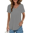 thumbnail image 1 of Gray Women's Short Sleeve T-shirt, Womens T Shirts V Neck Summer Short/Long Sleeve Cotton Tops Tees,Women's Short sleeve T-shirt XXL, 1 of 4