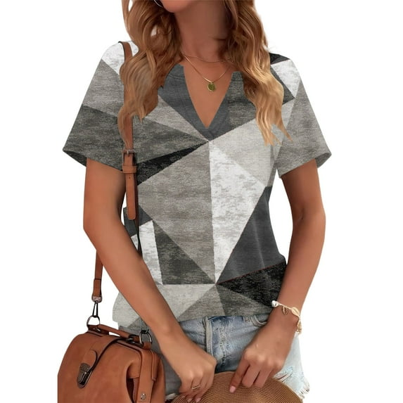 Gray Women's Short Sleeve T-shirt, Womens Tops Summer Short Sleeve V Neck Blouses Business Casual Loose Fit Tshirts Trendy Fashion Outfits,Women's Short sleeve T-shirt S