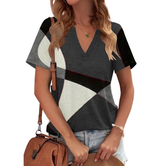 Gray Women's Short Sleeve T-shirt, Womens Tops Summer Short Sleeve V Neck Blouses Business Casual Loose Fit Tshirts Trendy Fashion Outfits,Women's Short sleeve T-shirt M