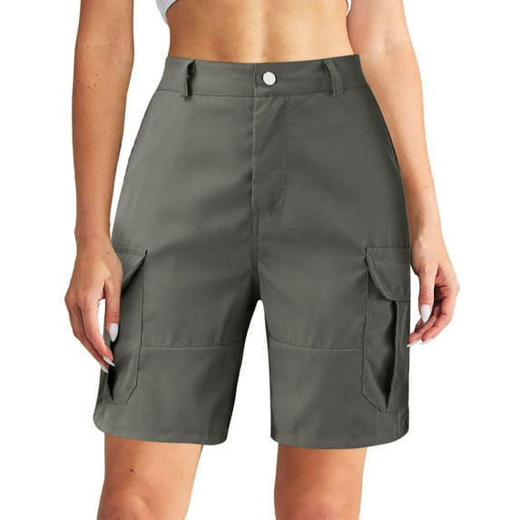 Gray Women's Shorts, Womens Summer Outdoor Active Hiking With Pockets Short Pants,Women's Shorts 3XL