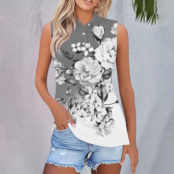 Gray Womens Blouses Shirts for Women 2025 Summer Button Down Collared Sleeveless Tops Business Work Casual Basic Blouses Summer Tops for Women