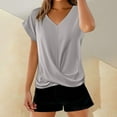 thumbnail image 1 of Gray Womens Blouses Solid Color V Neck T Shirt Elegant Short Sleeved Top for Spring and Summer Women's Clothing Ladies Tops and Blouses, 1 of 4