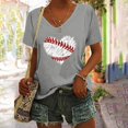 thumbnail image 1 of Gray Womens Blouses Women's Baseball Festival Solid Color Baseball Printed V Neck Short Sleeved Top Ladies Tops and Blouses, 1 of 6