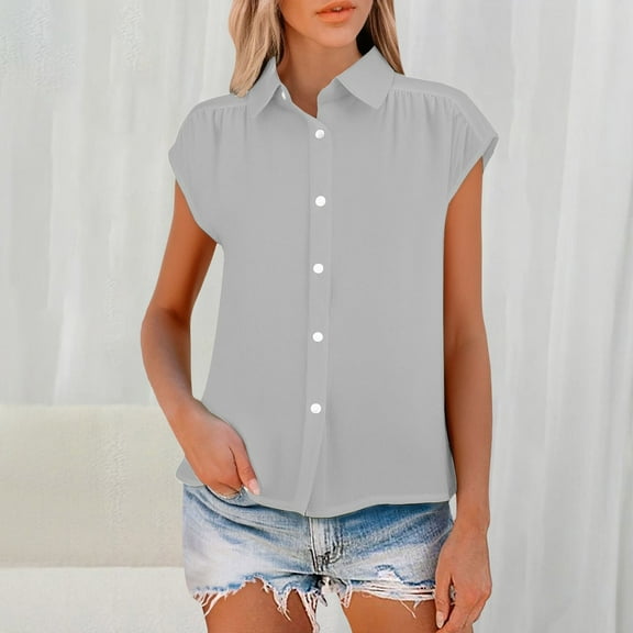 Gray Womens Blouses Women's Elastic Cuffs Cotton Linen Button Up Shirt for Daily Casual Commuting Ladies Tops and Blouses