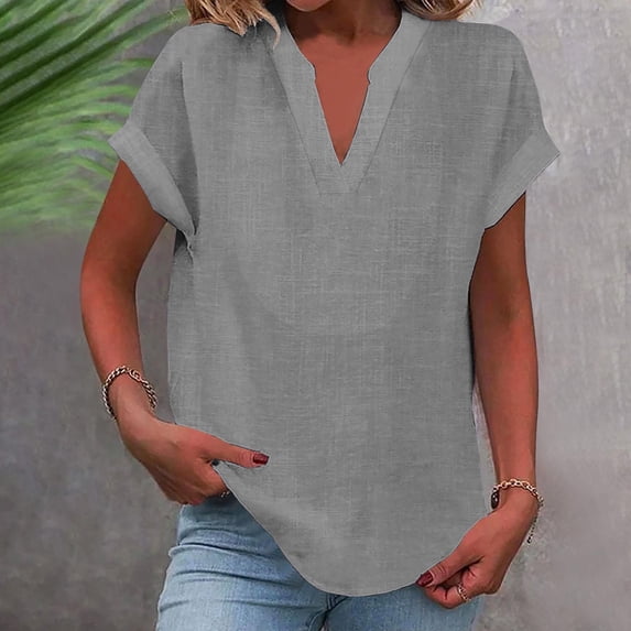 Gray Womens Blouses Women's Fashion Casual V Neck Short Sleeve Top T Shirt