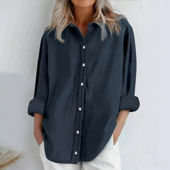 Gray Womens Blouses Womens Daily Casual Linen Shirts Long Sleeve Shirts Tops Casual Blouses Loose Fit Shirt Ladies Tops and Blouses