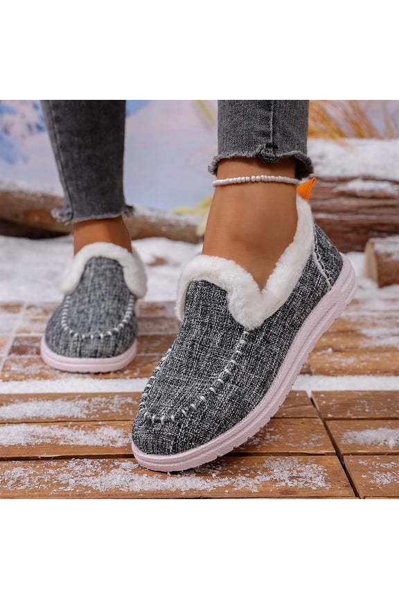 Gray Womens Cotton Lined Boots Winter Fleece Thickened Slip Resistant Denim Upper Pull Tab Warm Casual Everyday Light Outdoor Wear Size 37