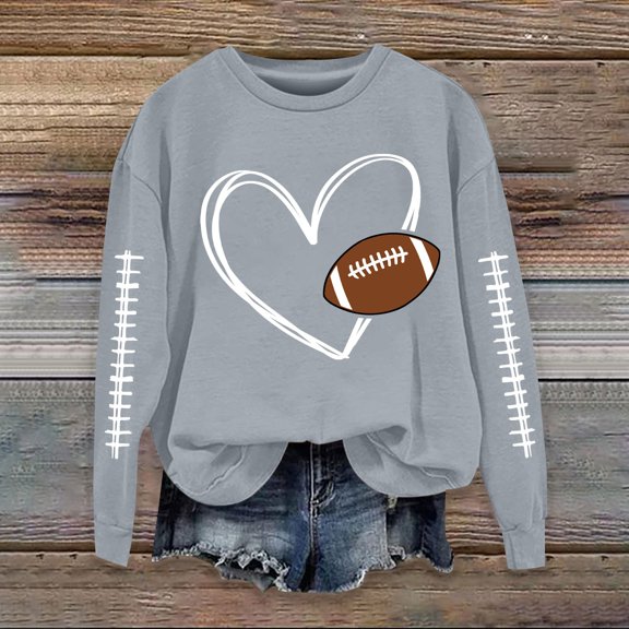 Gray Womens Fall Tops Football Sweatshirts for Women Cute Baseball Graphic Print Crewneck Long Sleeve Shirts Fall Winter Pullover Sweatshirts Sweaters for Women