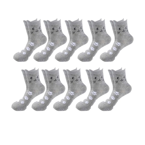 Gray Womens Fashion Cartoon Cat Design Winter Mid Calf Socks Breathable Cotton Socks In Gray One Size Length 7.09 Inch