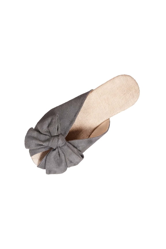 Gray Womens Flat Mules Round Toe Bow Detail Comfortable Slip On Versatile Casual Indoor Outdoor Wear For Spring Summer Lightweight Size 37