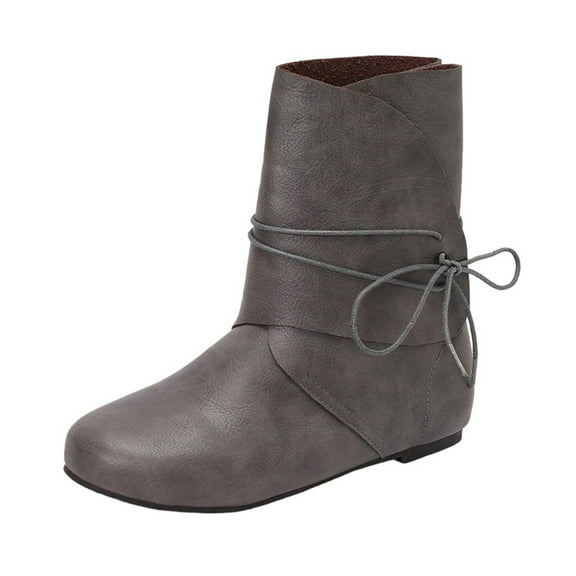Gray Womens Knight Boots With Lace-Up And Round Toe For Winter Style And Everyday Use