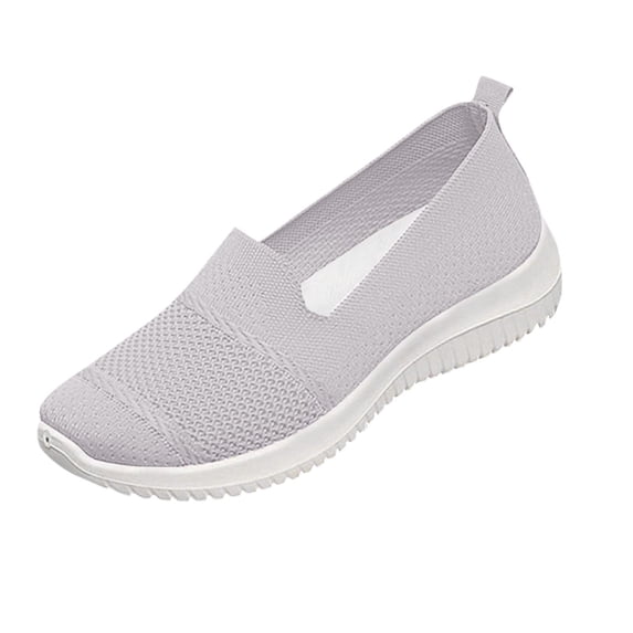 Gray Womens Knit Shoes Solid Color Slip On Low Top Lightweight Comfort Soft-Sole Wedge Heel Breathable Spring And Summer Everyday Shoes Size 43