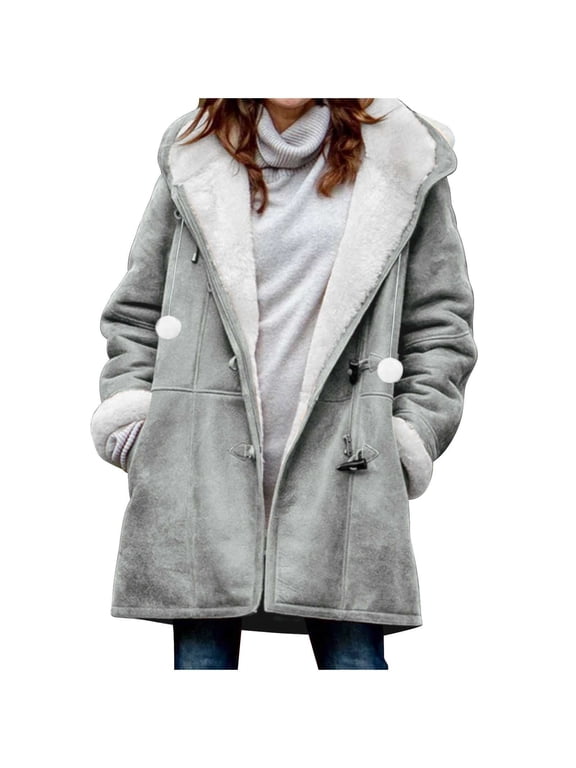Gray Womens Oversized Velour Jackets Hood Windbreaker Coat for Ladies Long Sleeve Christmas Lounge Pleated Warm Fuzzy Hooded Plain Fall Winter Jackets 2025 M