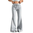 thumbnail image 1 of Gray Womens Pants Flare Wide Leg Sweatpants Drawstring High Waisted Cotton Joggers Casual Flowy Yoga Pants With Pockets Casual Pants Women, 1 of 5