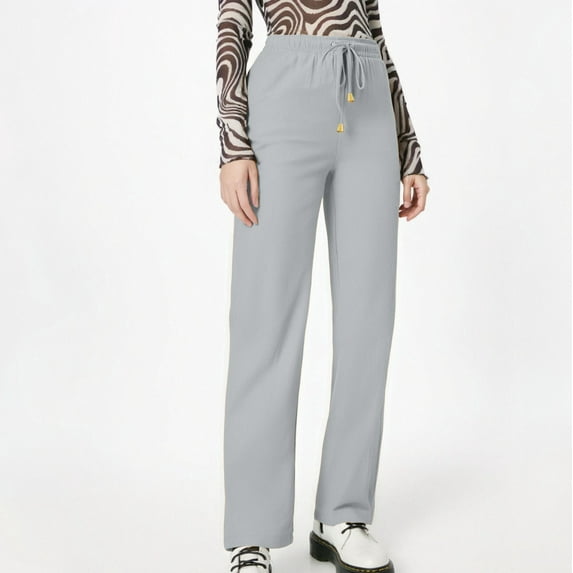 Gray Womens Pants Linen Pants Women Summer Wide Leg Pants Elastic Waist Pants High Waisted Pants Casual Beach Trousers Sweatpants Womens Fashion