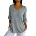 thumbnail image 1 of Gray Womens Shirts Summer, 3/4 Sleeve T-Shirts for Women, Weekend Cotton Plain T Shirts for Women, Womens Short Sleeve Sweaters Tops V Neck Pullover Knit Shirts Loose Blouses, 1 of 5