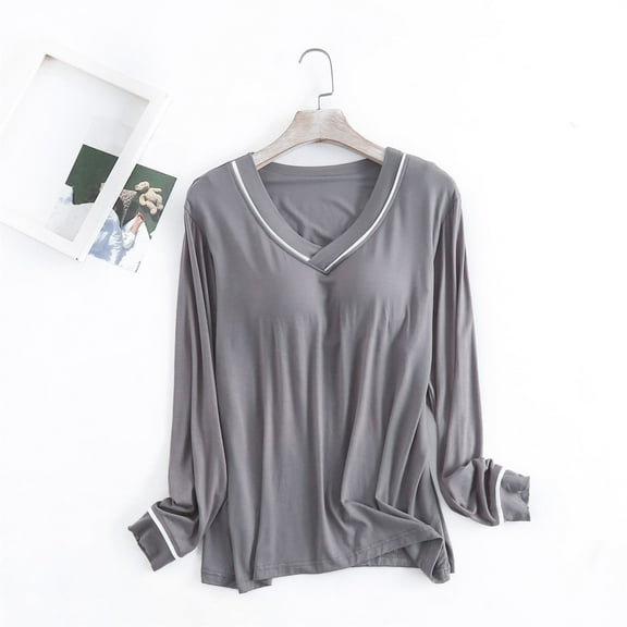 Gray Womens Sleepwear Women's Long Sleeve Sleep T Shirt Basic Layer Stretchy Shirts Neck Pajama Top