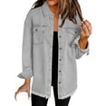 thumbnail image 1 of Gray Womens Summer Tops Washed Denim Shirt Jacket Fashion Casual Women's Jacket Shirts for Women, 1 of 4